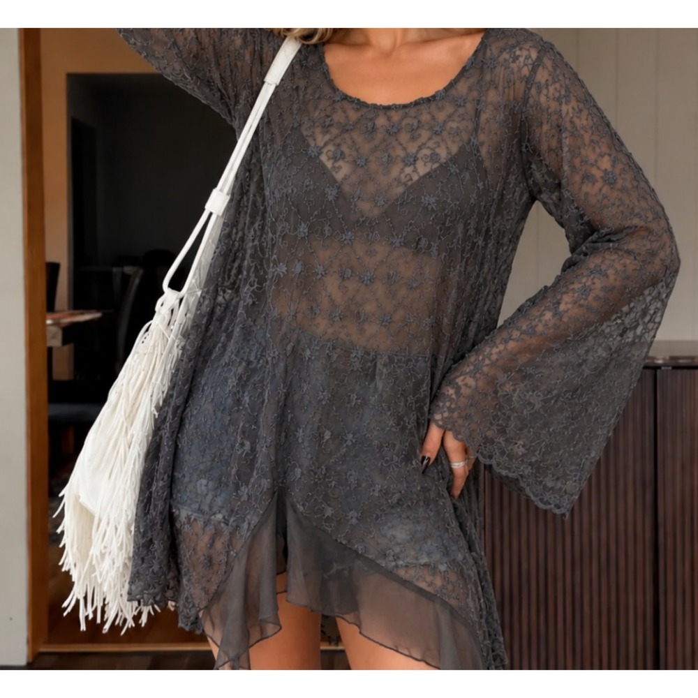 4LoveAndLiberty Johnny Was Blouse Lace Embroidered Tunic Top Sheer Sz M Fairy
